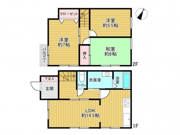 川西市西畦野、中古一戸建ての間取り画像です