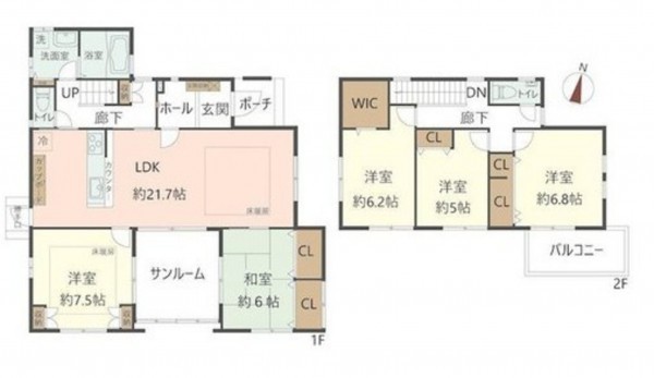 川西市けやき坂、中古一戸建ての間取り画像です