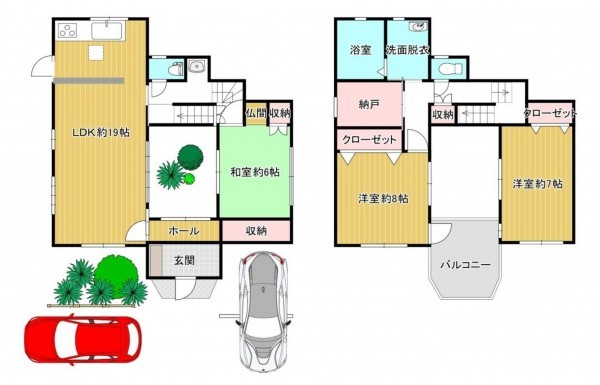 川西市南野坂、中古一戸建ての間取り画像です