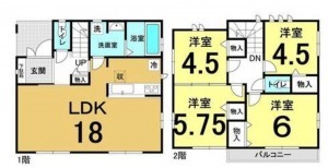 川西市火打、新築一戸建ての間取り画像です