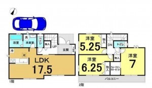 川西市火打、新築一戸建ての間取り画像です
