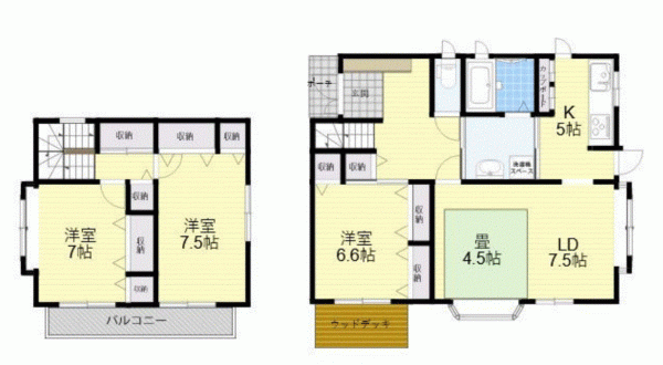 川西市一庫、中古一戸建ての間取り画像です