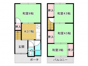 川西市絹延町、中古一戸建ての間取り画像です