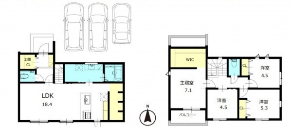 川西市水明台、新築一戸建ての間取り画像です