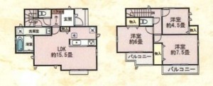 川西市火打、新築一戸建ての間取り画像です