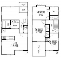 川西市新田、中古一戸建ての間取り画像です