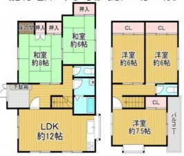 川西市新田、中古一戸建ての間取り画像です
