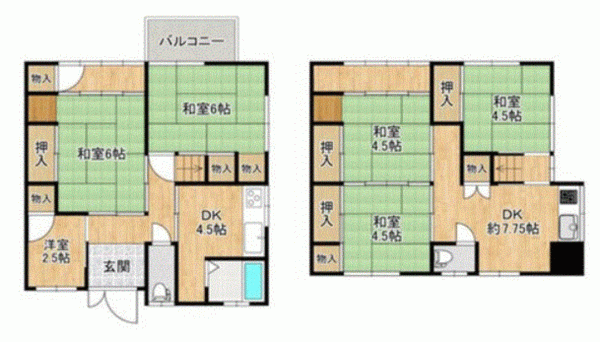 川西市南花屋敷、中古一戸建ての間取り画像です