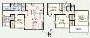 川西市けやき坂、新築一戸建ての間取り画像です