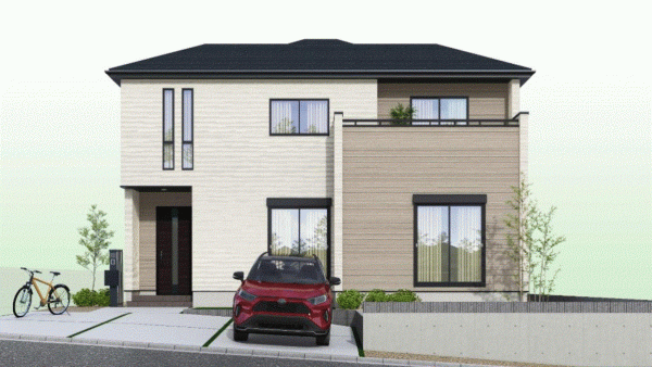 川西市けやき坂、新築一戸建ての完成予想図（外観）画像です