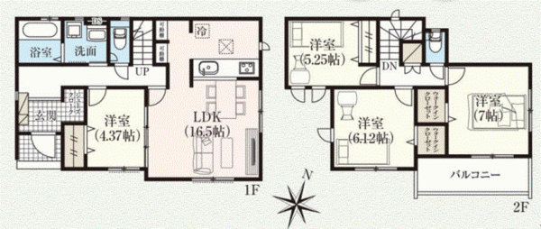 川西市けやき坂、新築一戸建ての間取り画像です