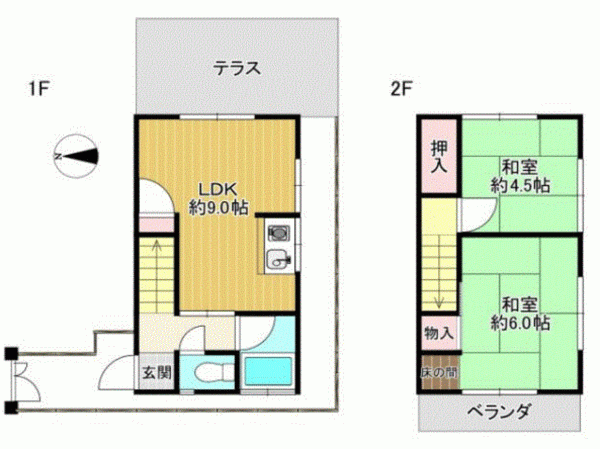 川西市南花屋敷、中古一戸建ての間取り画像です