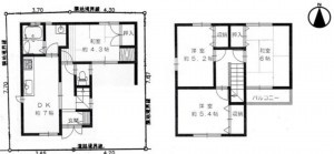 川西市新田、中古一戸建ての間取り画像です