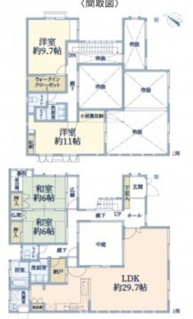 川西市萩原台、中古一戸建ての間取り画像です