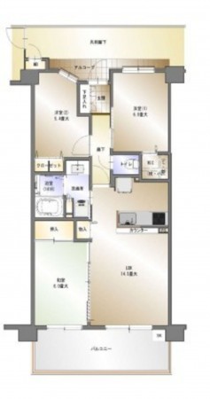 川西市久代、マンションの間取り画像です