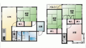 川西市東畦野、中古一戸建ての間取り画像です