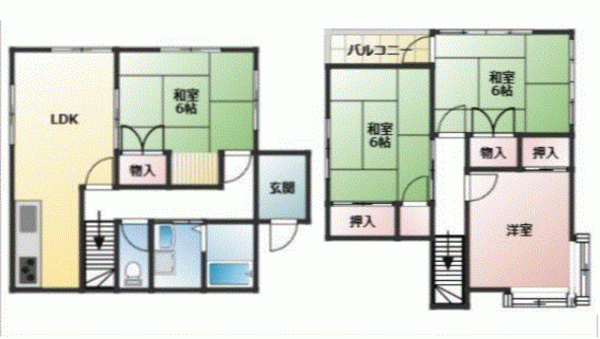 川西市東畦野、中古一戸建ての間取り画像です