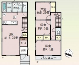 川西市火打、新築一戸建ての間取り画像です