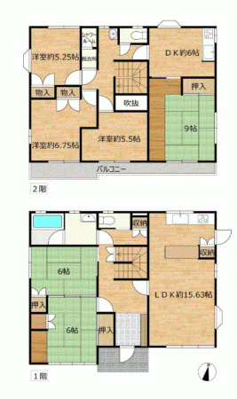 川西市水明台、中古一戸建ての間取り画像です