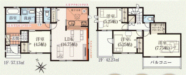 川西市けやき坂、新築一戸建ての間取り画像です