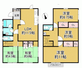 川西市けやき坂、中古一戸建ての間取り画像です