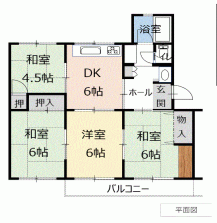 川西市清和台、マンションの間取り画像です