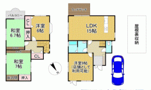 川西市東畦野、中古一戸建ての間取り画像です
