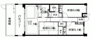 川西市花屋敷、マンションの間取り画像です