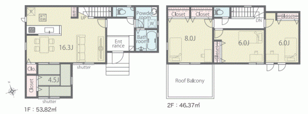 川西市笹部、新築一戸建ての間取り画像です
