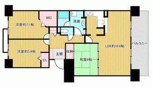 川西市けやき坂、マンションの間取り画像です