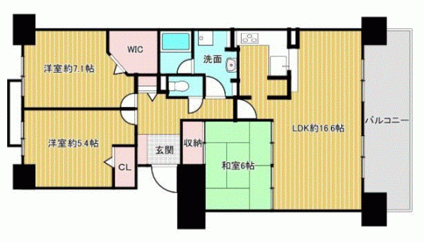 川西市けやき坂、マンションの間取り画像です