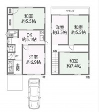 川西市鼓が滝、中古一戸建ての間取り画像です