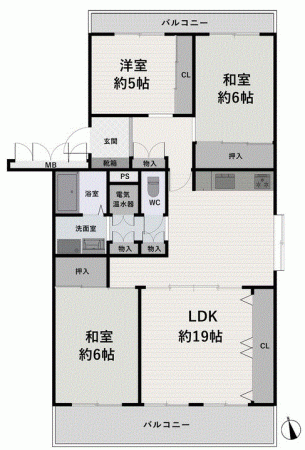 川西市栄町、マンションの間取り画像です