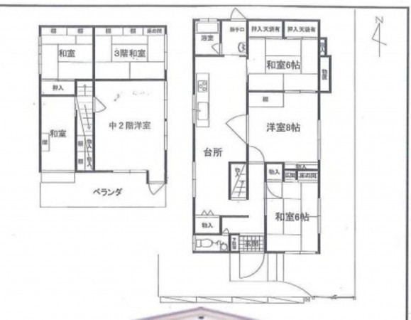 川西市大和、中古一戸建ての間取り画像です