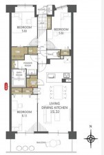 川西市新田、マンションの間取り画像です