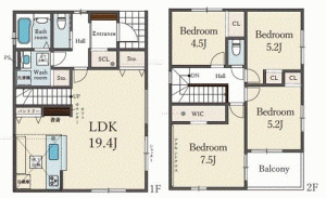 川西市大和、新築一戸建ての間取り画像です