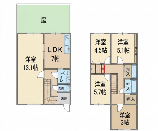 川西市清和台、中古一戸建ての間取り画像です