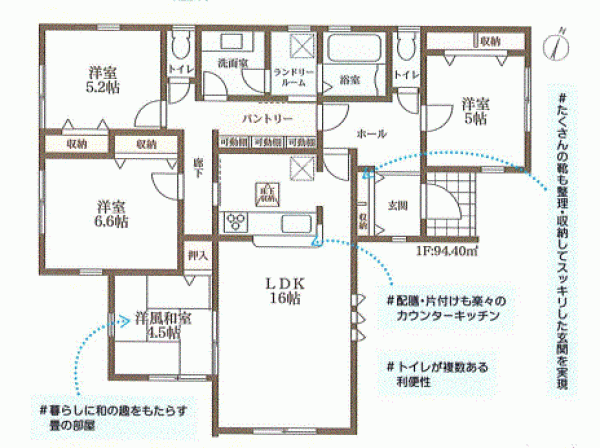 川西市向陽台、新築一戸建ての間取り画像です