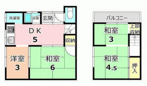 川西市加茂、中古一戸建ての間取り画像です