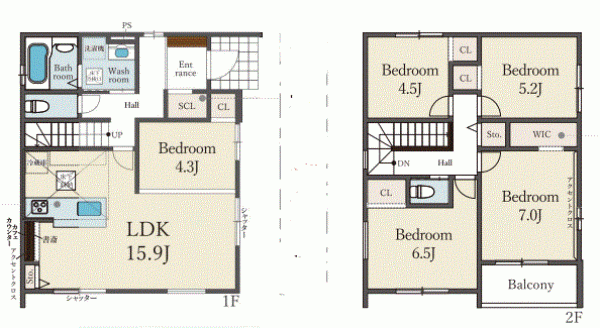 川西市大和、新築一戸建ての間取り画像です