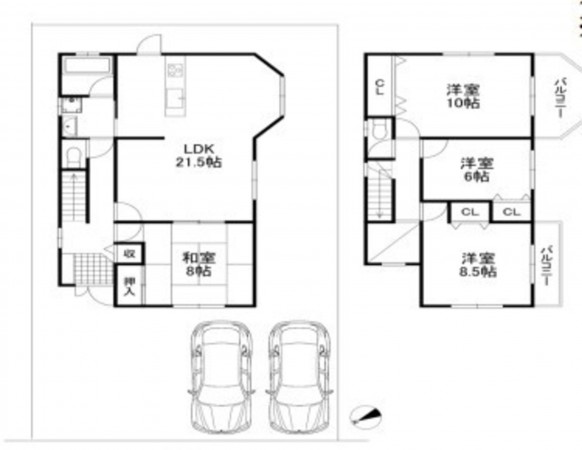 川西市丸山台、中古一戸建ての間取り画像です