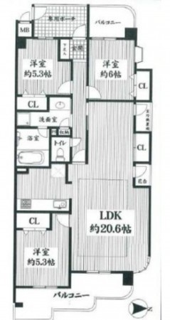 川西市滝山町、マンションの間取り画像です