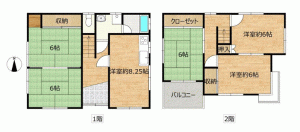 川西市東畦野、中古一戸建ての間取り画像です