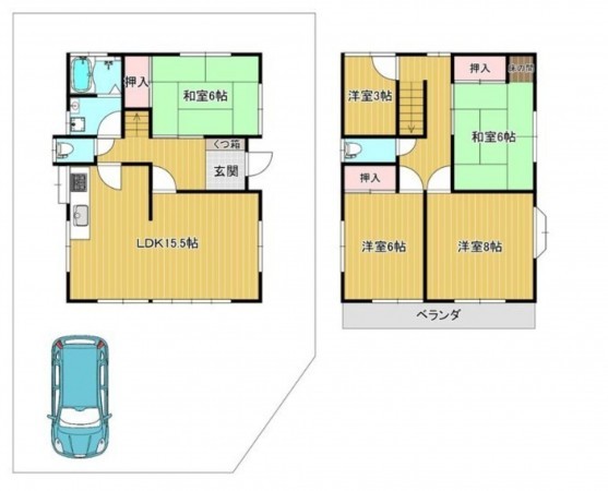 川西市東畦野、中古一戸建ての間取り画像です