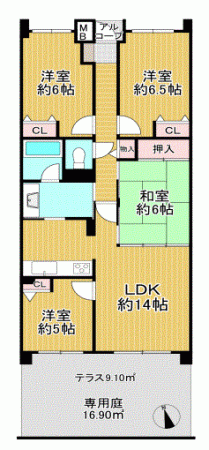 川西市丸山台、マンションの間取り画像です