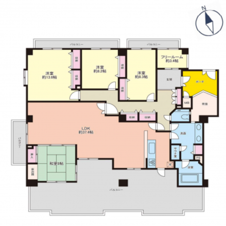 川西市緑台、マンションの間取り画像です