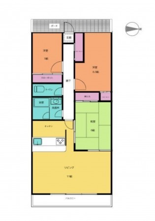 川西市新田、マンションの間取り画像です