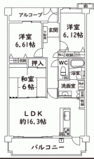 川西市清和台、マンションの間取り画像です