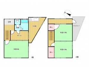 川西市霞ケ丘、中古一戸建ての間取り画像です