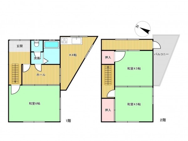 川西市霞ケ丘、中古一戸建ての間取り画像です